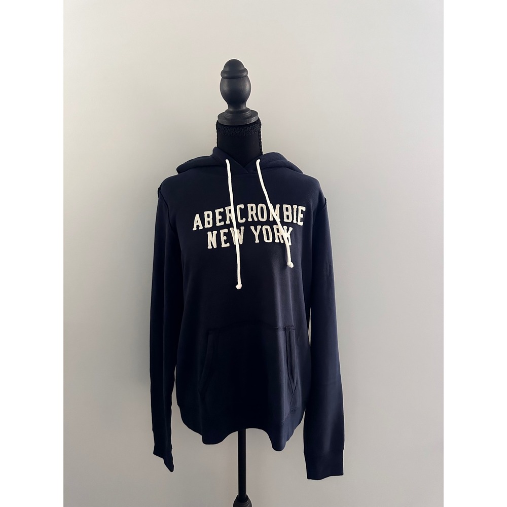 Abercrombie & Fitch Navy Blue New York Logo Pullover Hoodie Sweatshirt Womens L